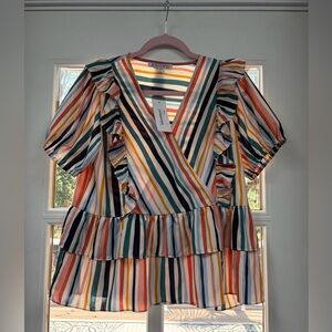 NWT Joy Joy Striped Ruffle Top